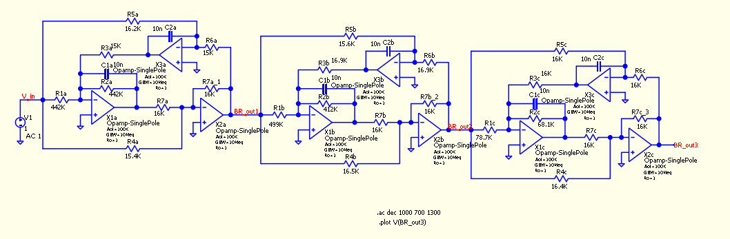 Sixth order Band-Reject Elliptic Filter Circuit